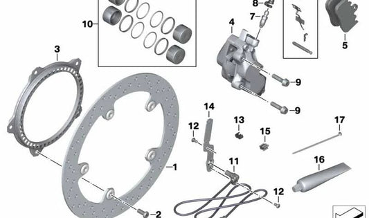 Pinza de freno derecha sin forro OEM 34117699590 para BMW Motorrad HP2 Megamoto (K25). Original BMW Motorrad.