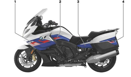 Decoración tapa maleta superior derecha OEM 51147925164 para motos BMW K 1600 GT, K 1600 GTL. Original BMW Motorrad.