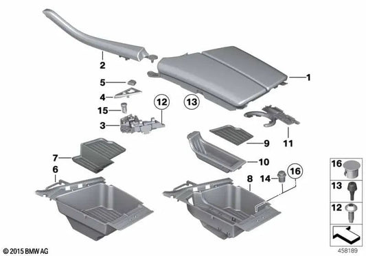 Accoudoir central pour BMW F10, F11, F18 (OEM 51169206817). BMW d'origine