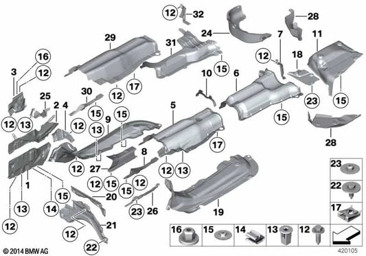 Heat insulation right for BMW F07, F10, F11, F06, F12, F13, F01N, F02N (OEM 51487202854). Original BMW