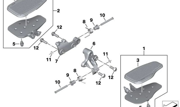 Reposapiés delantero derecho cromado OEM 46718392694 para BMW Motorrad R 18 (RK34, RK35: Classic, B, Transcontinental) modelos 2020-2031. Original BMW Motorrad.