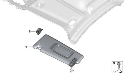 Soporte interior parasol OEM 51167417860 para BMW G60, G61, G90, G11, G11N, G12, G12N, G70, F95, F95N, G05, G05N, G18, G18N, G07, G07N. Original BMW.