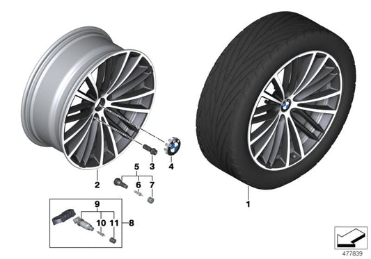 Llantas de aleación diseño V radio 635 OEM 36116863423 para BMW G30 y G31. Color bicolor ferricgrey brillante, medidas 9x19 ET44. Para eje trasero. Original BMW.