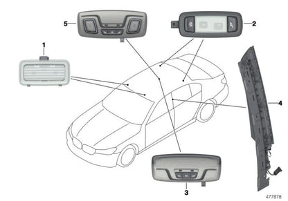 Luz interior de lectura LED trasera central OEM 63316848614 para BMW Serie 5 F90, G30, Serie 7 G11, X3 G01, X4 G02... y más. Original BMW.