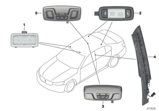 Luz interior de lectura LED trasera central OEM 63316848614 para BMW Serie 5 F90, G30, Serie 7 G11, X3 G01, X4 G02... y más. Original BMW.
