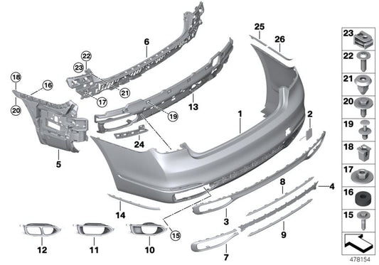 Adaptador OEM 51127357142 para BMW Serie 7 G11, G12 (730d, 730i, 740d xDrive, 725d). Compatible con modelos desde 2015 hasta 2019. Pieza original BMW para revestimiento trasero.