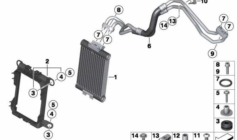 Engine Oil Cooler Pipes for BMW F20, F21, F22, F23, F30, F31, F34, F35, F32, F33, F36 (OEM 17227639450). Original BMW