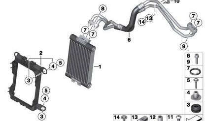 Engine Oil Cooler Pipes for BMW F20, F21, F22, F23, F30, F31, F34, F35, F32, F33, F36 (OEM 17227639450). Original BMW