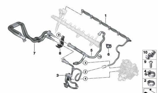 Tubo di ritorno del carburante OEM 13538575783 per BMW G30, G31, G11, G12, G05, G06, G07. BMW originale.