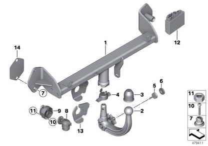Soporte de enchufe remolque OEM 71606876237 para BMW F30, F30N, F31, F31N, F32, F32N, F33, F33N, F36, F36N. Original BMW.
