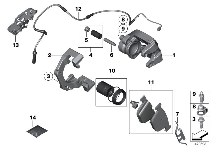 Soporte de pinza de freno trasero OEM 34216753681 para BMW E60, E61, E63, E64, E65, E66, F01, F02. Original BMW.