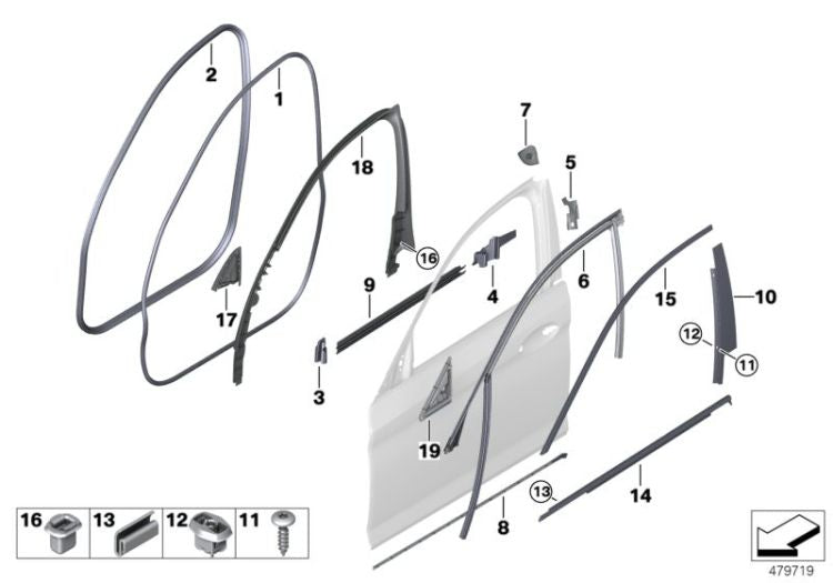 Left Inner Mirror Triangle Cover for BMW F90, G30, G31, G38 (OEM 65136807485). Original BMW