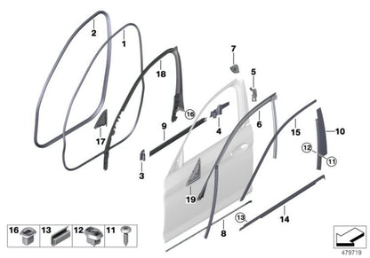 Left Inner Mirror Triangle Cover for BMW F90, G30, G31, G38 (OEM 65136807485). Original BMW