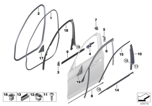 Tampa do triângulo do espelho interior esquerdo para BMW F90, G30, G31, G38 (OEM 65136807485). BMW original