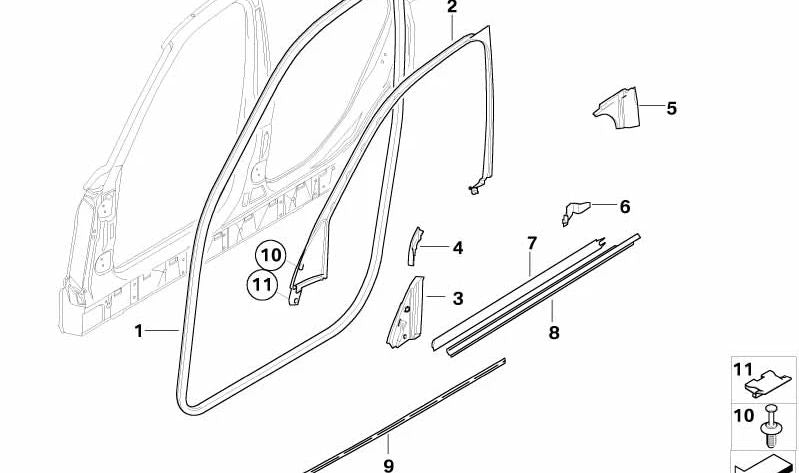 Junta triángulo espejo retrovisor superior derecho OEM 51163400322 para BMW E83. Original BMW.