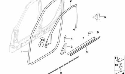 Junta triángulo espejo retrovisor superior derecho OEM 51163400322 para BMW E83. Original BMW.