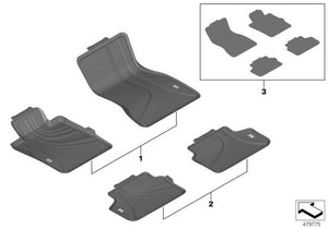 Jeu de tapis de sol en caoutchouc pour Bmw Serie 5 G30 G31. Pièces de rechange d'origine