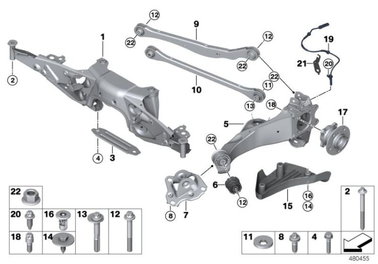 Wheel hub with bearing for BMW F52, F45, F46, F48, F39 (OEM 33416858086). Original BMW