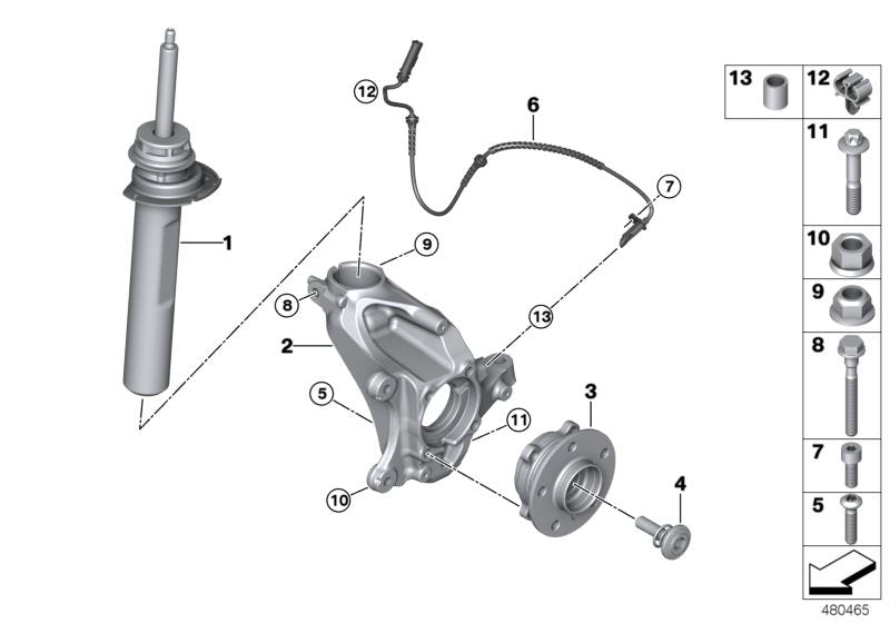 Amortiguador delantero derecho OEM 31306887334 para BMW Serie 2 F45, F45N, F46, F46N. Original BMW.
