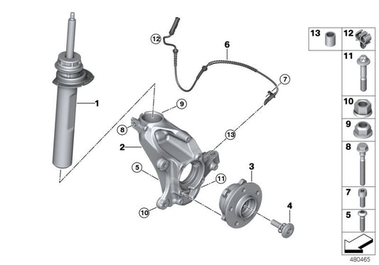 Amortiguador delantero derecho OEM 31306887334 para BMW Serie 2 F45, F45N, F46, F46N. Original BMW.