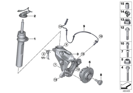 Muelle-amortiguador delantero derecho OEM 37106884546 para MINI Countryman F60, F60 LCI. Original MINI.
