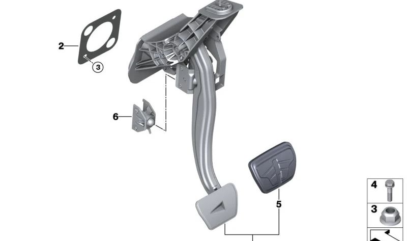 Complete brake pedal 35006873119 for BMW G20, G20N, G21, G21N, G28, G28N, G80, G81, G22, G23, G26, G26E, G82, G83, G42, G87, G29. Original BMW.