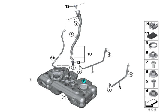 Tubo de enchimento de plástico para vários modelos/séries de BMW X1 F48, F48N, X2 F39 (OEM 16117482640). BMW original