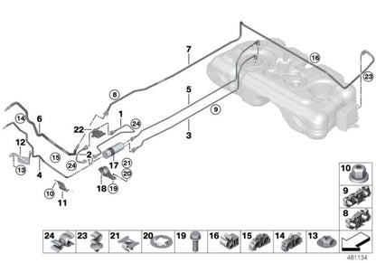 Tubería de retorno de combustible OEM 16127473828 para MINI Countryman F60, F60 LCI, BMW F45, F48, F39... y más. Original BMW y MINI.