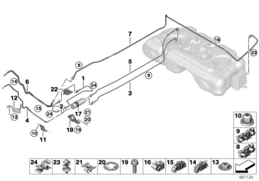 Tubería de retorno de combustible OEM 16127473828 para MINI Countryman F60, F60 LCI, BMW F45, F48, F39... y más. Original BMW y MINI.