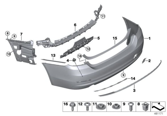 Revestimiento de parachoques trasero imprimado OEM 51127496126 para BMW Serie 4 F36 Gran Coupé LCI 440i, 430i... y más. Original BMW.