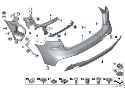 Tapa trasera gancho de remolque imprimada OEM 51128067067 para BMW Serie 2 F46. Compatible con modelos 214d, 216d. Original BMW.