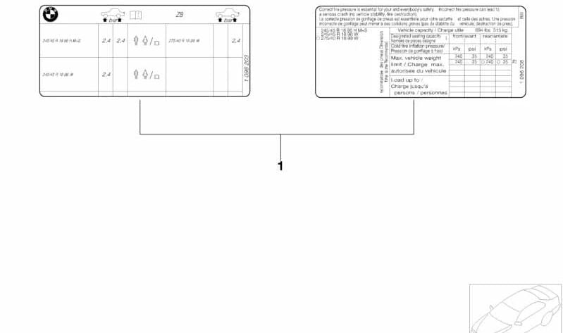 OEM -Reifendruck -Tag 71212122647 für BMW Z3 M E36 (Modelle CK91, CK92, CL91, CL92, CM91, CM92, CN91, CN92). Original BMW.