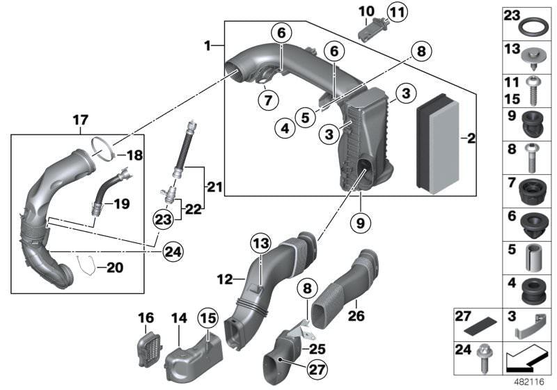 Tubo de admisión de aire OEM 13718508171 para BMW F07, F07N, F10, F10N, F11, F11N, F06, F06N, F12, F12N, F13, F13N, F01N. Original BMW.