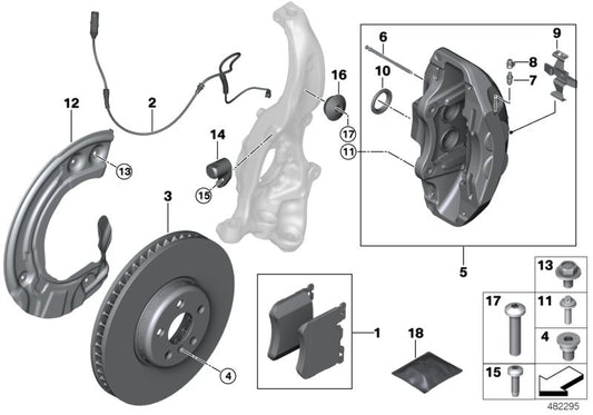 Caja para silla de freno izquierda OEM 34116891297 para BMW Serie 6 G32, Serie 7 G11, G12... y más. Original BMW.