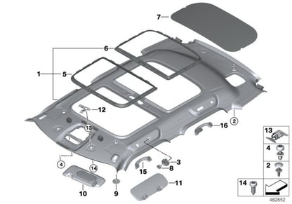 Parasol iluminado derecho Satellite Grey OEM 51167424696 para MINI Countryman F60 (11/2015 - 07/2020), F60 LCI (05/2019 - 02/2024). Original MINI.