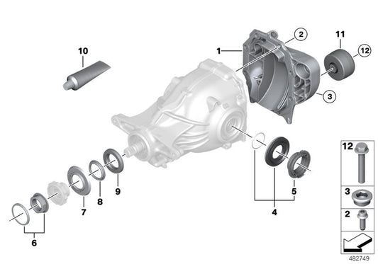 Tapa trasera del diferencial OEM 33118652554 para BMW X3 G01 y X4 G02 (xDrive30d). Compatibilidad total: G01, G02. Pieza original BMW.