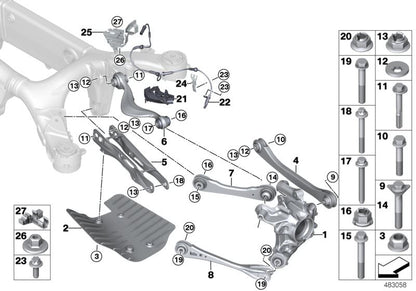 Soporte sensor de revoluciones de rueda izquierda OEM 34526883125 para BMW X5 G05, X5 M F95, X6 G06, X7 G07, XM G09... y más. Original BMW.