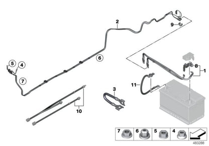 Cable de repuesto positivo de batería OEM 61129387649 para BMW F30, F80 M3, F31, F34 GT, F32, F82 M4, F33, F83 M4, F36 Gran Coupé... y más. Original BMW.