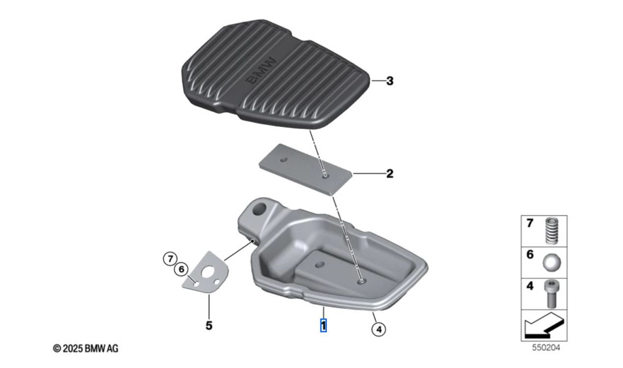 Riassetti posteriori destro OEM 46715A7E534 per motociclette BMW R1200GS, F850GS, K1600GT ... e altro. BMW MOTORAD originale.