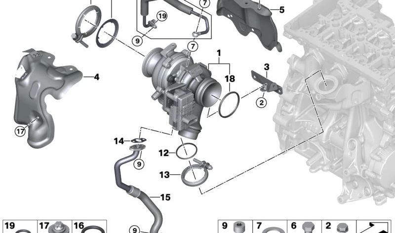 Protector térmico del turbo OEM 11658579397 para MINI F39, F54, F55, F56, F57, F60 y BMW F40, F44, F45, F46, F48. Original MINI y BMW.
