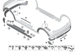 Black Band trasera inferior OEM 51127380015 para MINI F56, Cabrio F57. Original MINI.