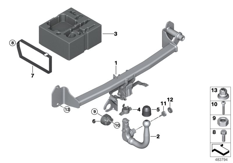 Cabeza bola para portabicicletas trasero OEM 71606870724 para BMW F45, F45N, F46, F46N, F48, F48N, F39 y MINI F60, F60N. Pieza original BMW y MINI.