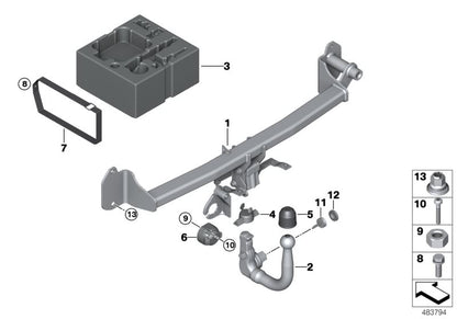 Cabeza bola para portabicicletas trasero OEM 71606870724 para BMW F45, F45N, F46, F46N, F48, F48N, F39 y MINI F60, F60N. Pieza original BMW y MINI.