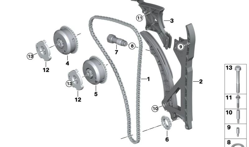 Unidad de ajuste árbol de levas admisión OEM 11367540347 para BMW E82, E88, E90, E90N, E91, E91N, E92, E92N, E93, E93N, E60N, E61N, F01, F02, E71, E89. Original BMW.