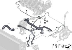 Tubo depósito compensación-culata OEM 17129887040 para BMW 2 F45, F46, X1 F48, X2 F39 y MINI F56, F55, F54, F57, F60... y más. Original BMW y MINI.