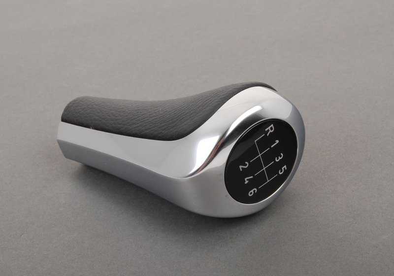 6 speed leather change knob 25117576532 for BMW E90, E91, E92, E93. Original BMW.