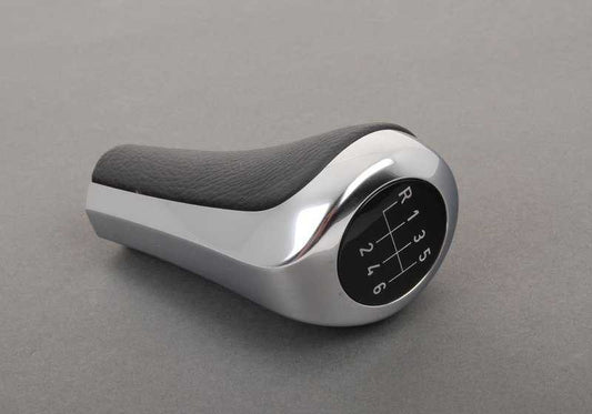 6 speed leather change knob 25117576532 for BMW E90, E91, E92, E93. Original BMW.