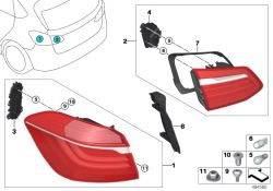 Luz trasera en pared lateral izquierda OEM 63217461607 para BMW Serie 2 F46 Gran Tourer. Original BMW.