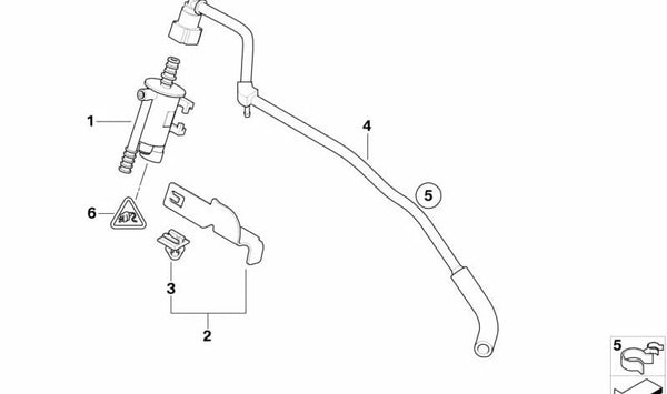 Tubo de ventilación del depósito OEM 13907541089 para MINI R52 (Cooper) y R53 (Cooper S). Compatible con versiones manuales y automáticas. Original MINI.