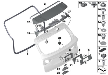 OM 51247405635 Suporte da câmara reversa para BMW 1 F40 Series (116D, 116i, 118d, 118i). Compatível com modelos de 2019 a 2024. BMW original.